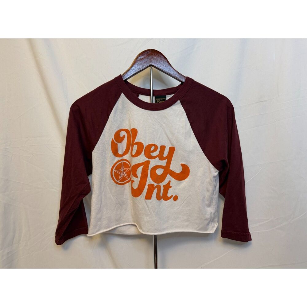 Obey Art Retro Graphic Cropped Baseball Tee Size M